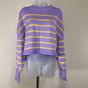 Merokeety Women's Long Sleeve Sweater Striped Size L